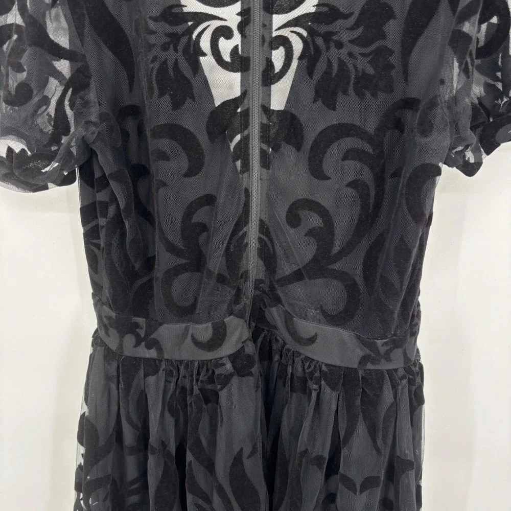 Windsor Black Velvet Burnout Mesh Maxi Dress‎ Short Sleeve V Neck S - Picture 12 of 16